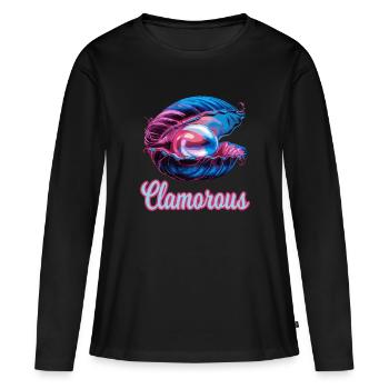 Clamorouse Muschel mit einer Perle Design - Frauen Premium Bio Langarmshirt - Schwarz - Vorne - Julia (174cm)