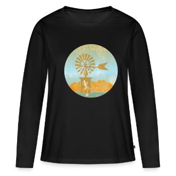 Windmühle - Balearen - Frauen Premium Bio Langarmshirt - Schwarz - Vorne - Julia (174cm)