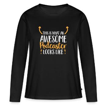 Podcasteur Podcast - T-shirt manches longues Premium bio Femme - noir - Devant - Julia (174cm)