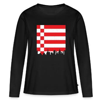 Bremen Flagge Bremer Fahne - Frauen Premium Bio Langarmshirt - Schwarz - Vorne - Julia (174cm)