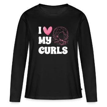 Cheveux bouclés Boucles afro Cheveux naturels - T-shirt manches longues Premium bio Femme - noir - Devant - Julia (174cm)