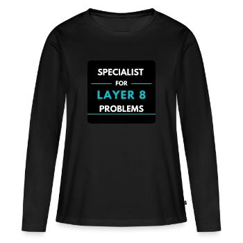 Spécialiste des problèmes de couche 8 (bleu) - T-shirt manches longues Premium bio Femme - noir - Devant - Julia (174cm)