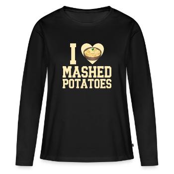 Purée de pommes de terre Purée de pommes de terre - T-shirt manches longues Premium bio Femme - noir - Devant - Julia (174cm)