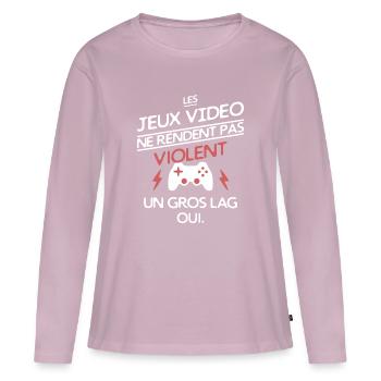 Gamers - le lag - T-shirt manches longues Premium bio Femme - rose poudré - Devant - Julia (174cm)