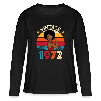 Vintage 1972 Birthday Woman Afro - Women's Premium Organic Long Sleeve Shirt - black - Front - Julia (174cm)