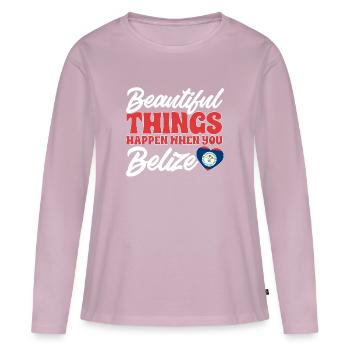 Drapeau du Belize Bélizien - T-shirt manches longues Premium bio Femme - rose poudré - Devant - Julia (174cm)