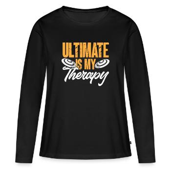 Ultimate Frisbee Wurfscheibe - Frauen Premium Bio Langarmshirt - Schwarz - Vorne - Julia (174cm)