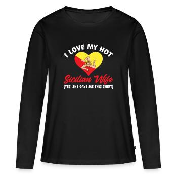 Sizilien Flagge Italien Sizilien - Frauen Premium Bio Langarmshirt - Schwarz - Vorne - Julia (174cm)