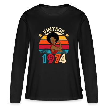 Vintage 1974 Birthday Strong Woman - Women's Premium Organic Long Sleeve Shirt - black - Front - Julia (174cm)