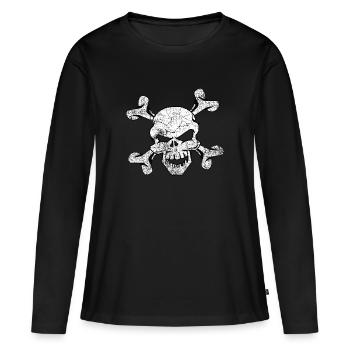 Distressed Schädel und gekreuzte Knochen - Frauen Premium Bio Langarmshirt - Schwarz - Vorne - Julia (174cm)