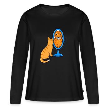 Süße getigerte Katze - Tiger - Frauen Premium Bio Langarmshirt - Schwarz - Vorne - Julia (174cm)