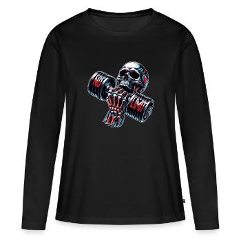 Crâne de musculation No Limit Workout avec haltère - T-shirt manches longues Premium bio Femme - noir - Devant - Julia (174cm)