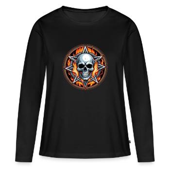 Crâne décoratif avec pentagramme et flammes - T-shirt manches longues Premium bio Femme - noir - Devant - Julia (174cm)