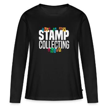 Collection de timbres - T-shirt manches longues Premium bio Femme - noir - Devant - Julia (174cm)
