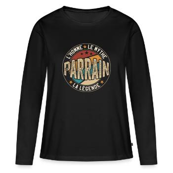 Parrain | Cadeau Parfait Pour Parrain - T-shirt manches longues Premium bio Femme - noir - Devant - Julia (174cm)