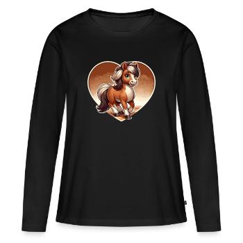 Pferd mit Herz in Comicstyle - Frauen Premium Bio Langarmshirt - Schwarz - Vorne - Julia (174cm)