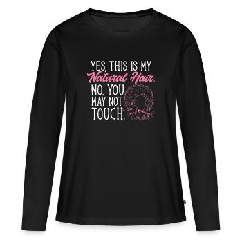 Cheveux bouclés Boucles afro Cheveux naturels - T-shirt manches longues Premium bio Femme - noir - Devant - Julia (174cm)