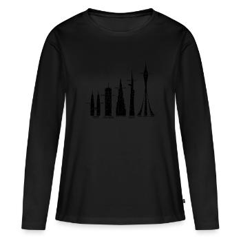 Les plus hauts gratte-ciel Nuages Bâtiments Méga tours - T-shirt manches longues Premium bio Femme - noir - Devant - Julia (174cm)