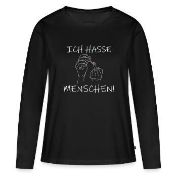 Ich hasse Menschen Spruch mit Mittelfinger - Frauen Premium Bio Langarmshirt - Schwarz - Vorne - Julia (174cm)