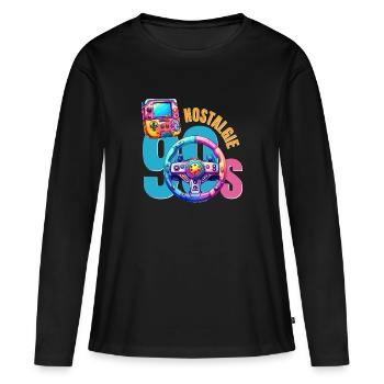 Nostalgie 90s 06 - T-shirt manches longues Premium bio Femme - noir - Devant - Julia (174cm)