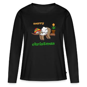 Feuille de chanvre chanvre joyeux Noël paresseux Chill - T-shirt manches longues Premium bio Femme - noir - Devant - Julia (174cm)