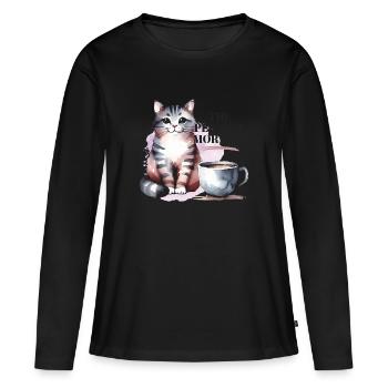 Chats et Dicton du Café Dicton de Chat - T-shirt manches longues Premium bio Femme - noir - Devant - Julia (174cm)