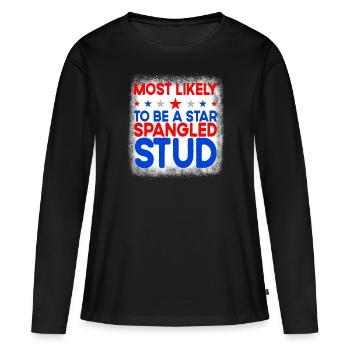 H�chstwahrscheinlich ein Star Spangled Stud 4. Jul - Frauen Premium Bio Langarmshirt - Schwarz - Vorne - Julia (174cm)