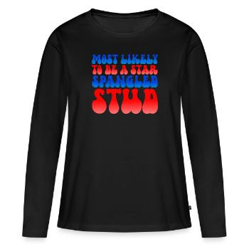 H�chstwahrscheinlich ein Star Spangled Stud 4. Jul - Frauen Premium Bio Langarmshirt - Schwarz - Vorne - Julia (174cm)