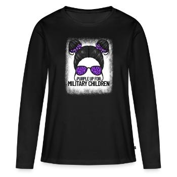 Violet pour les guépards militaires violet - T-shirt manches longues Premium bio Femme - noir - Devant - Julia (174cm)