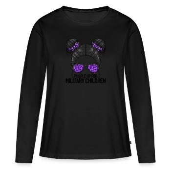 Violet pour les guépards militaires violet - T-shirt manches longues Premium bio Femme - noir - Devant - Julia (174cm)