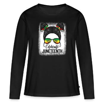 Célébrez Juneteenth Messy Bun Black Juneteenth - T-shirt manches longues Premium bio Femme - noir - Devant - Julia (174cm)