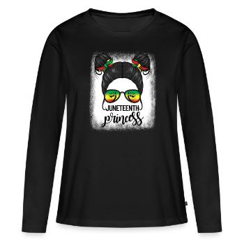 Juneteenth Princess Messy Bun Girl’s JuneteenthM - T-shirt manches longues Premium bio Femme - noir - Devant - Julia (174cm)