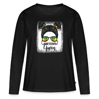 Juneteenth Queen Messy Bun Black Womens Juneteenth - T-shirt manches longues Premium bio Femme - noir - Devant - Julia (174cm)