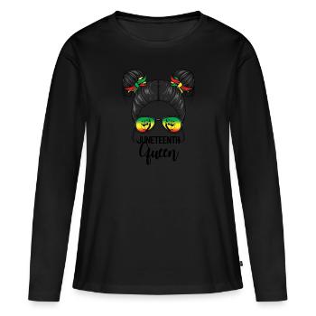 Juneteenth Queen Messy Bun Black Womens Juneteenth - T-shirt manches longues Premium bio Femme - noir - Devant - Julia (174cm)