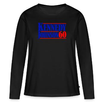 Kennedy Johnson '60 Vintage -Pr�sident Kennedy - Frauen Premium Bio Langarmshirt - Schwarz - Vorne - Julia (174cm)