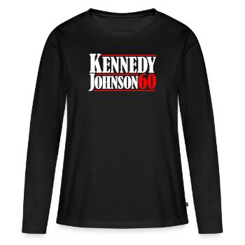 Kennedy Johnson '60 Vintage -Pr�sident Kennedy - Frauen Premium Bio Langarmshirt - Schwarz - Vorne - Julia (174cm)