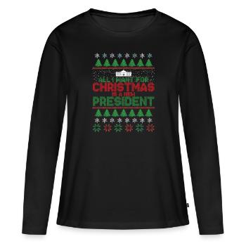 Alles was ich zu Weihnachten will ist ein neuer Pr - Frauen Premium Bio Langarmshirt - Schwarz - Vorne - Julia (174cm)