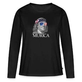 Murica Ben Franklin Patriotischer 4. Juli Franklin - Frauen Premium Bio Langarmshirt - Schwarz - Vorne - Julia (174cm)