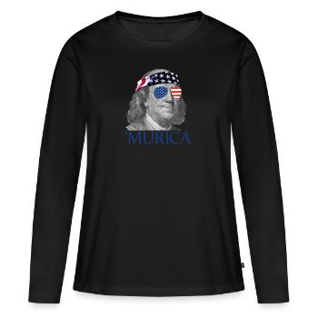 Murica Ben Franklin Patriotischer 4. Juli Franklin - Frauen Premium Bio Langarmshirt - Schwarz - Vorne - Julia (174cm)