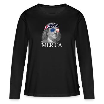 Merica Ben Franklin Patriotischer 4. Juli Franklin - Frauen Premium Bio Langarmshirt - Schwarz - Vorne - Julia (174cm)