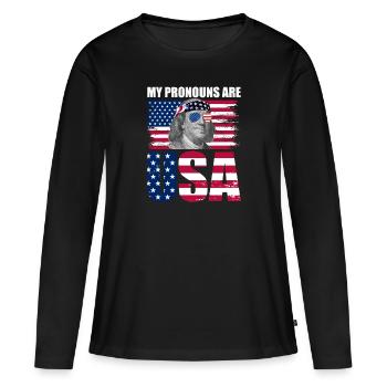 Meine Pronomen sind USA Franklin Patriotic 4. Juli - Frauen Premium Bio Langarmshirt - Schwarz - Vorne - Julia (174cm)