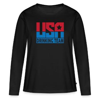USA Trinkteam Funny America USA Trinkteam - Frauen Premium Bio Langarmshirt - Schwarz - Vorne - Julia (174cm)