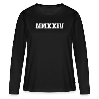 Promotion 2024 MMXXIV Senior Graduation Senior Senior 20 - T-shirt manches longues Premium bio Femme - noir - Devant - Julia (174cm)