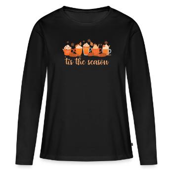 Es ist die Saison Kürbisgewürz Herbst Herbstsaison - Frauen Premium Bio Langarmshirt - Schwarz - Vorne - Julia (174cm)
