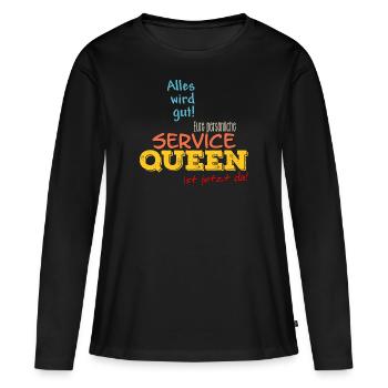 eure persönliche Service-Queen ist jetzt da - Frauen Premium Bio Langarmshirt - Schwarz - Vorne - Julia (174cm)