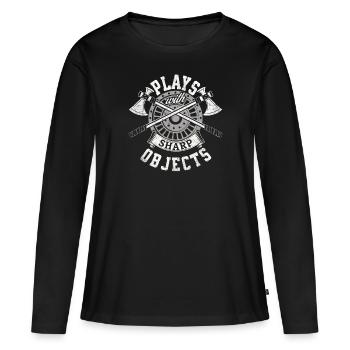 Spielt mit scharfen Objekten Axe Funny Axtwurfspie - Frauen Premium Bio Langarmshirt - Schwarz - Vorne - Julia (174cm)