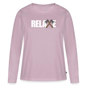 Haches transversales de relaxation Couteau à hache Relax A - T-shirt manches longues Premium bio Femme - rose poudré - Devant - Julia (174cm)