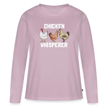 Hühner Whisperer Poulet fermier Chuchoteur de poulet - T-shirt manches longues Premium bio Femme - rose poudré - Devant - Julia (174cm)
