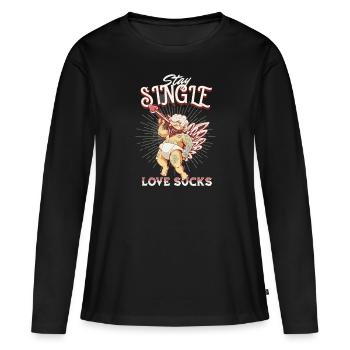 Bleib Single Love Sucks Valentines Anti Valentine - Frauen Premium Bio Langarmshirt - Schwarz - Vorne - Julia (174cm)