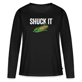 Shuck It Funny Maïs Agriculteur Ferme de maïs Shuck It - T-shirt manches longues Premium bio Femme - noir - Devant - Julia (174cm)